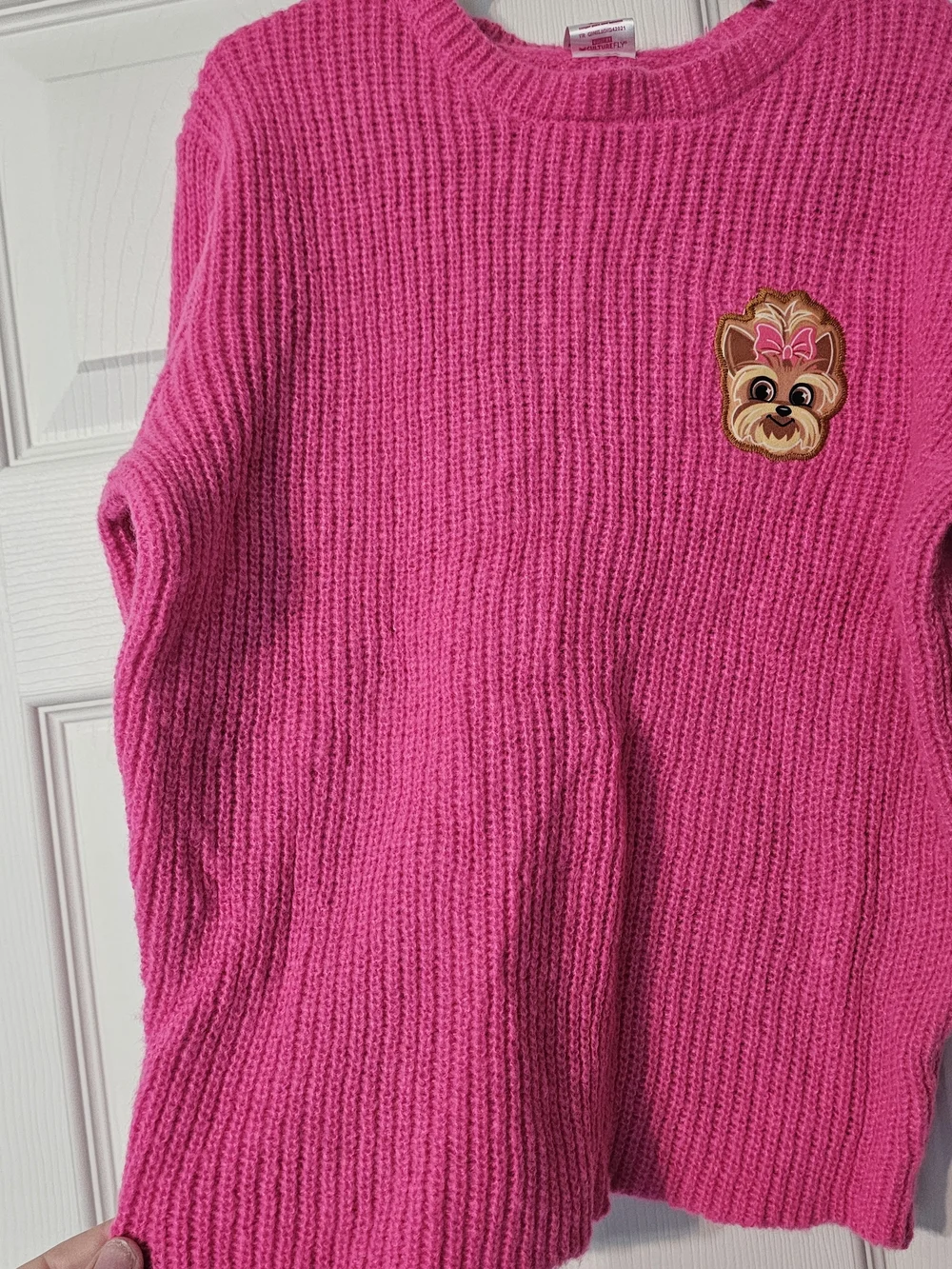 JoJo Siwa Hot Pink Ribbed Crewneck Sweater with Dog Patch